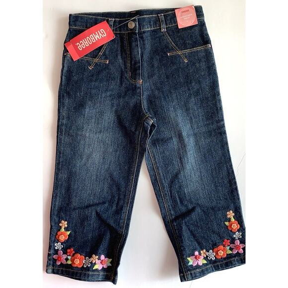 3T NWT Gymboree TEA GARDEN Floral Embroidered Asian Denim Jeans PANTS Girls - Picture 1 of 4
